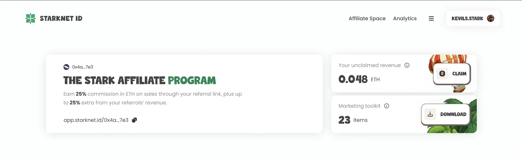 Screenshot: Navigation to the Affiliate Space interface.